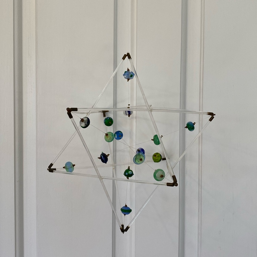 Jewish Star of David Hanging Mobile, 3-D Handmade Artesian with glass beads NEW